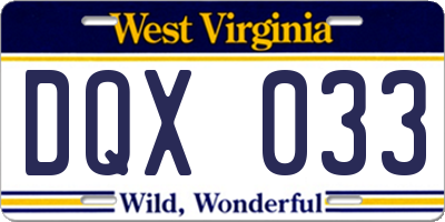 WV license plate DQX033
