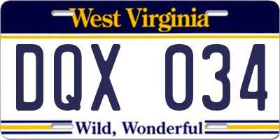 WV license plate DQX034