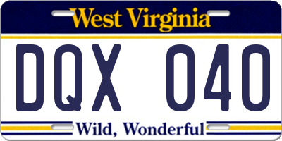 WV license plate DQX040