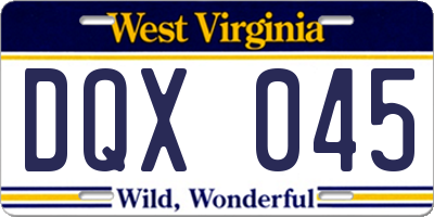 WV license plate DQX045