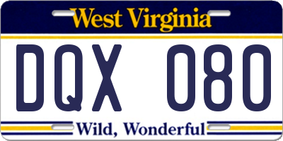 WV license plate DQX080