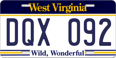 WV license plate DQX092