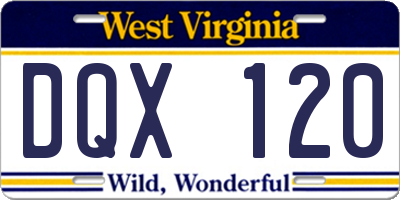 WV license plate DQX120