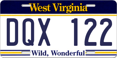 WV license plate DQX122