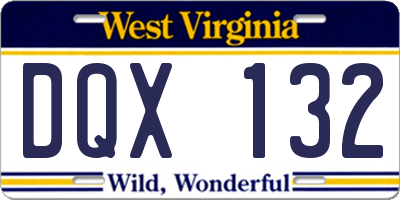 WV license plate DQX132