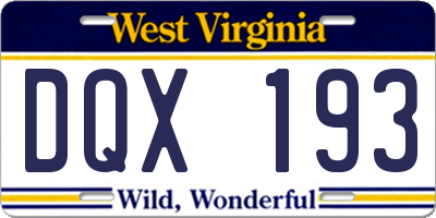 WV license plate DQX193