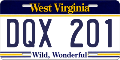 WV license plate DQX201