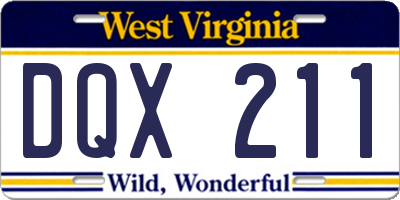WV license plate DQX211