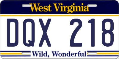 WV license plate DQX218