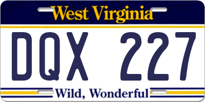 WV license plate DQX227