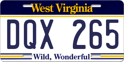WV license plate DQX265