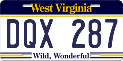 WV license plate DQX287