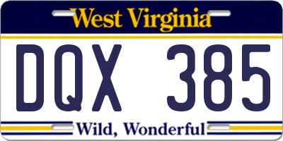 WV license plate DQX385