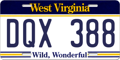 WV license plate DQX388