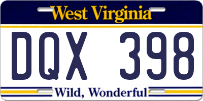 WV license plate DQX398
