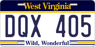 WV license plate DQX405