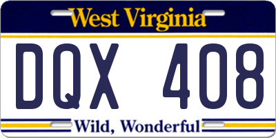 WV license plate DQX408
