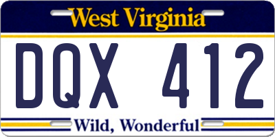 WV license plate DQX412