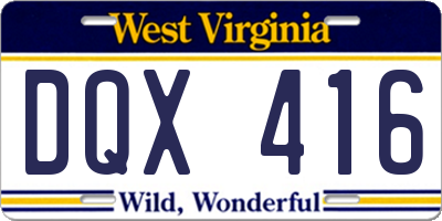 WV license plate DQX416