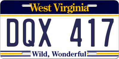 WV license plate DQX417