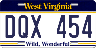 WV license plate DQX454