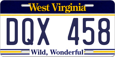 WV license plate DQX458