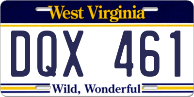 WV license plate DQX461