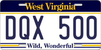 WV license plate DQX500