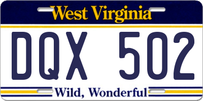 WV license plate DQX502