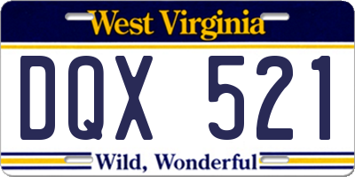 WV license plate DQX521