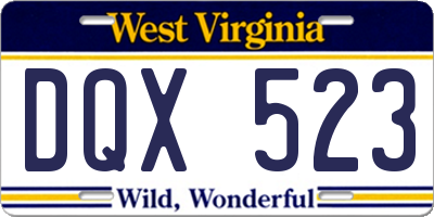 WV license plate DQX523