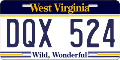 WV license plate DQX524