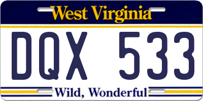 WV license plate DQX533