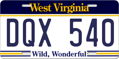 WV license plate DQX540