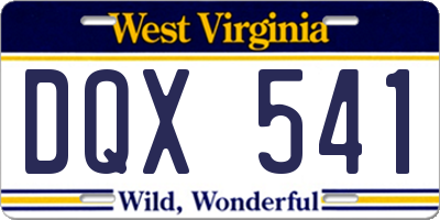 WV license plate DQX541
