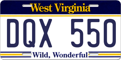 WV license plate DQX550
