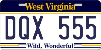 WV license plate DQX555