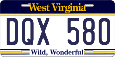 WV license plate DQX580