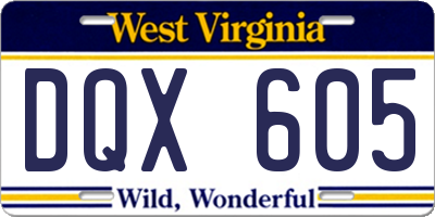 WV license plate DQX605