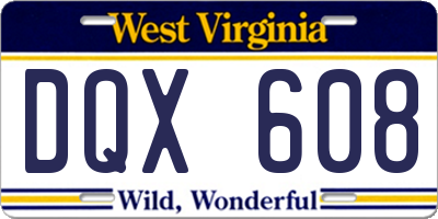 WV license plate DQX608