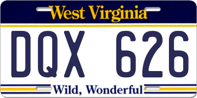 WV license plate DQX626