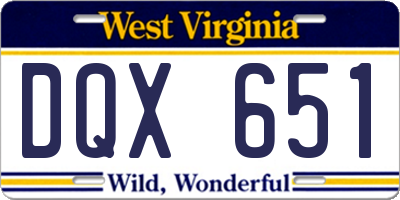 WV license plate DQX651
