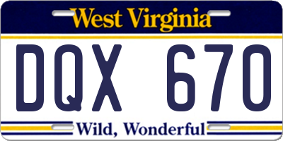 WV license plate DQX670