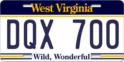 WV license plate DQX700