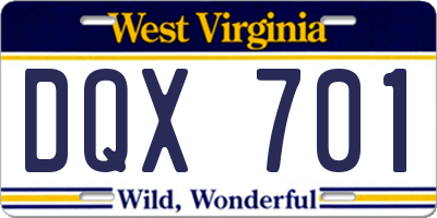 WV license plate DQX701