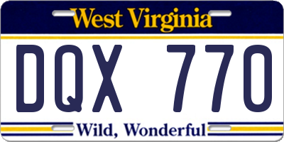 WV license plate DQX770