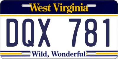 WV license plate DQX781