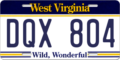 WV license plate DQX804