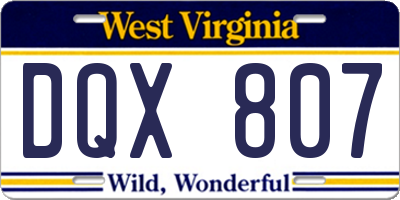 WV license plate DQX807