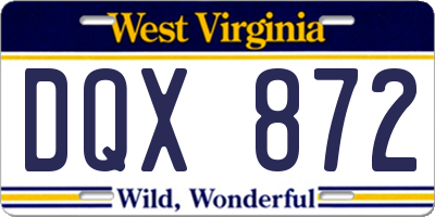 WV license plate DQX872